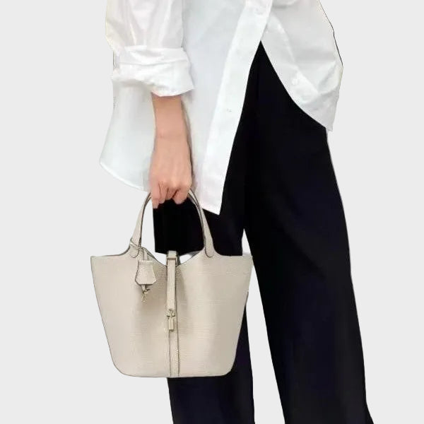 Pebbled Handbag with Lock Detail