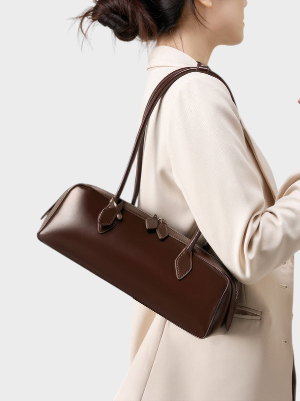 Elongated Leather Shoulder Bag