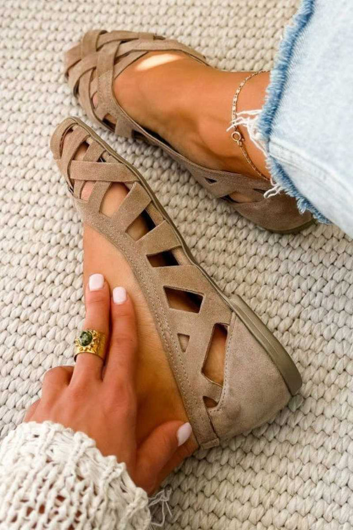 ELSPETH | WOVEN OPEN-TOE FLAT SANDALS