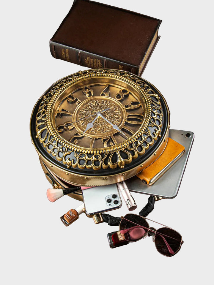 Vintage Clock-Detail Crossbody Bag