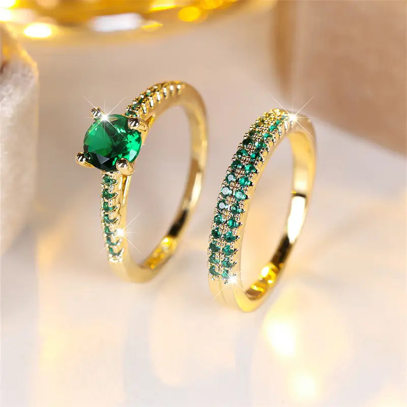 Erica | Emerald Duo Ring Set in Gold