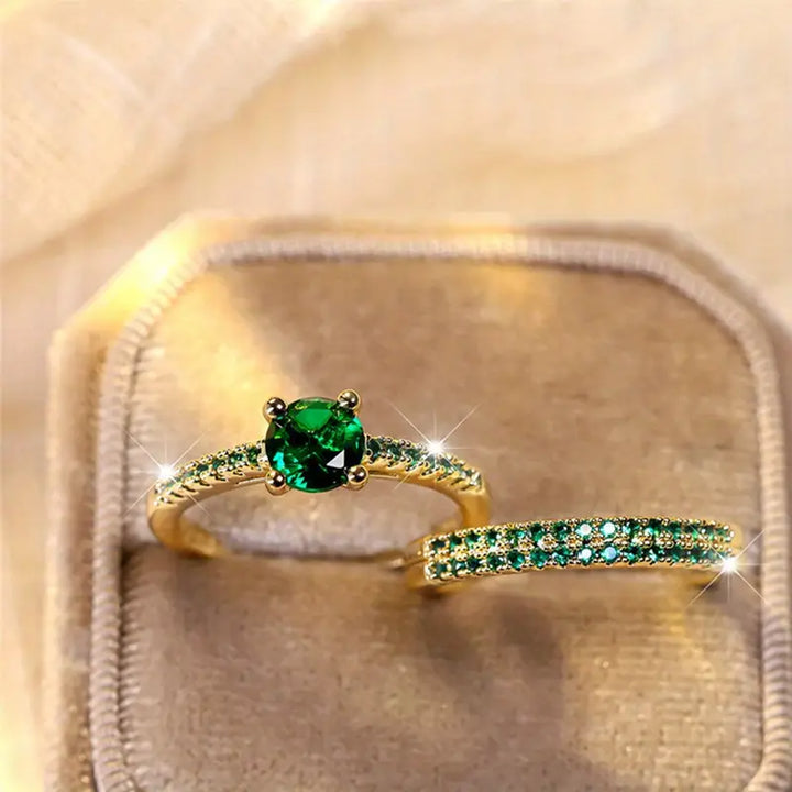 Erica | Emerald Duo Ring Set in Gold