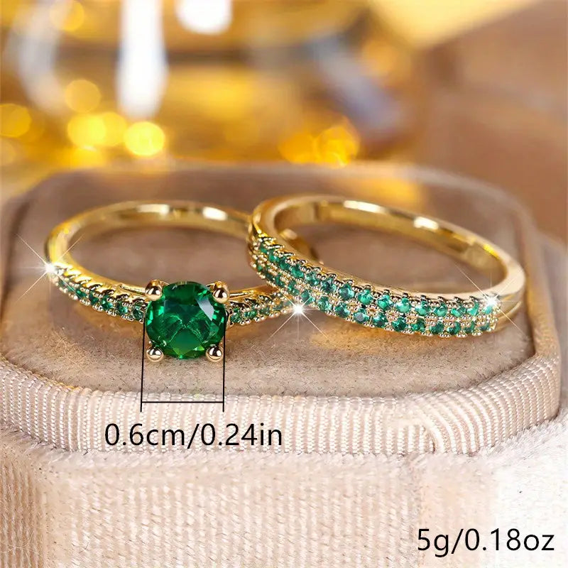 Erica | Emerald Duo Ring Set in Gold