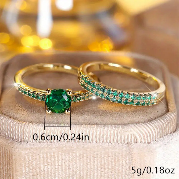 Erica | Emerald Duo Ring Set in Gold