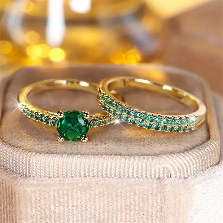 Erica | Emerald Duo Ring Set in Gold