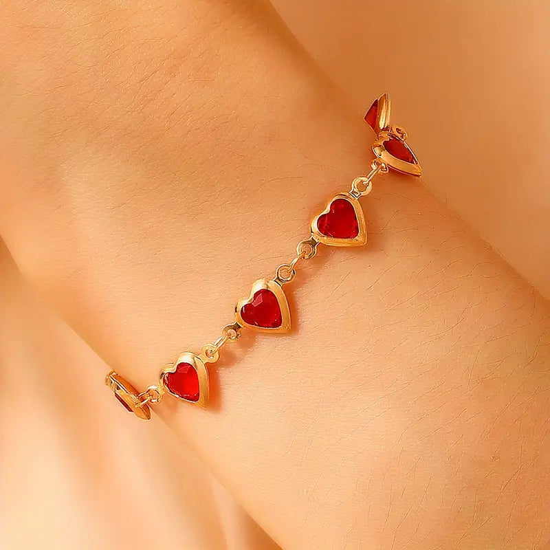 Rosa | Gold Ruby Heart Bracelet