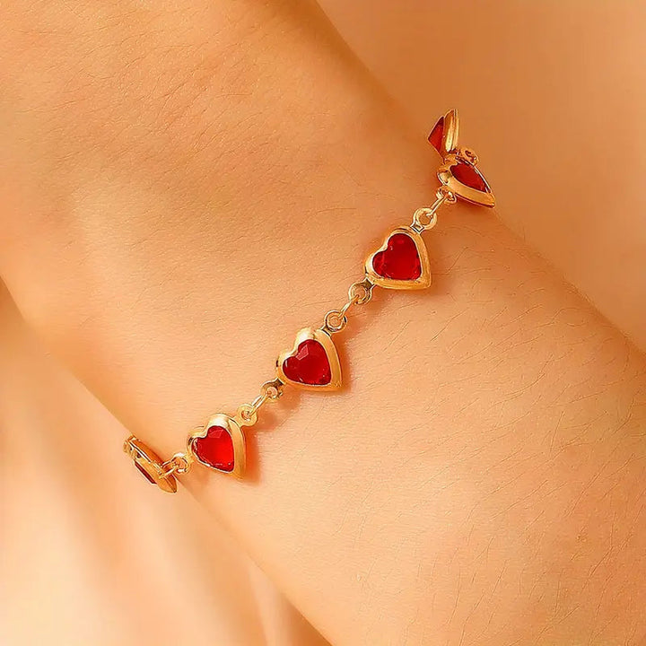 Rosa | Gold Ruby Heart Bracelet