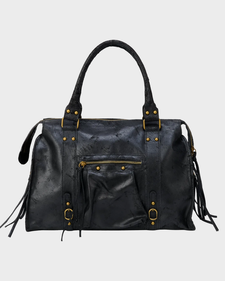 Leather Tote Bag with Gold-Tone Hardware