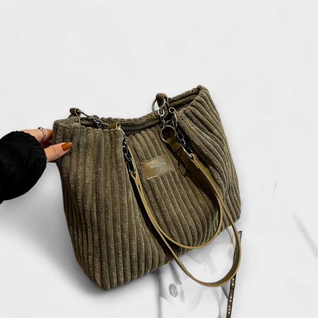 Corduroy Shoulder Bag with Adjustable Strap