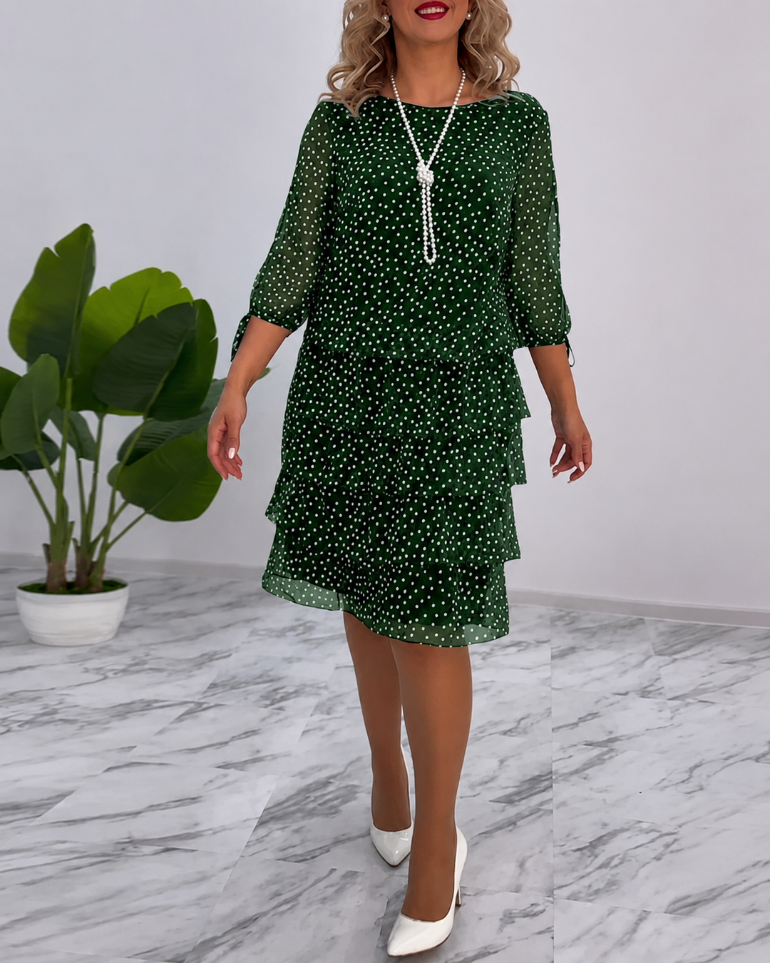 Gladys | Layered Polka Dot Midi Dress