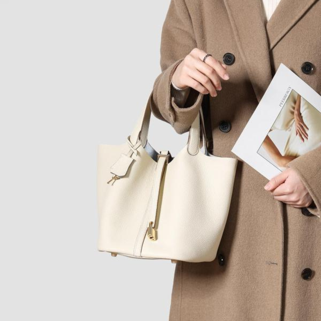 Pebbled Handbag with Lock Detail