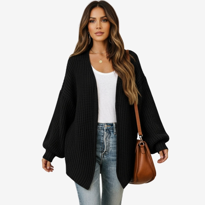 HAZEL | OPEN-FRONT RIBBED LONG SLEEVE CARDIGAN