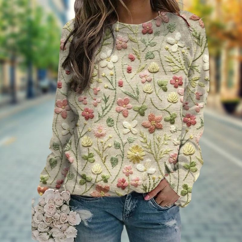 IRIS | FLORAL EMBROIDERED ROUND-NECK JUMPER