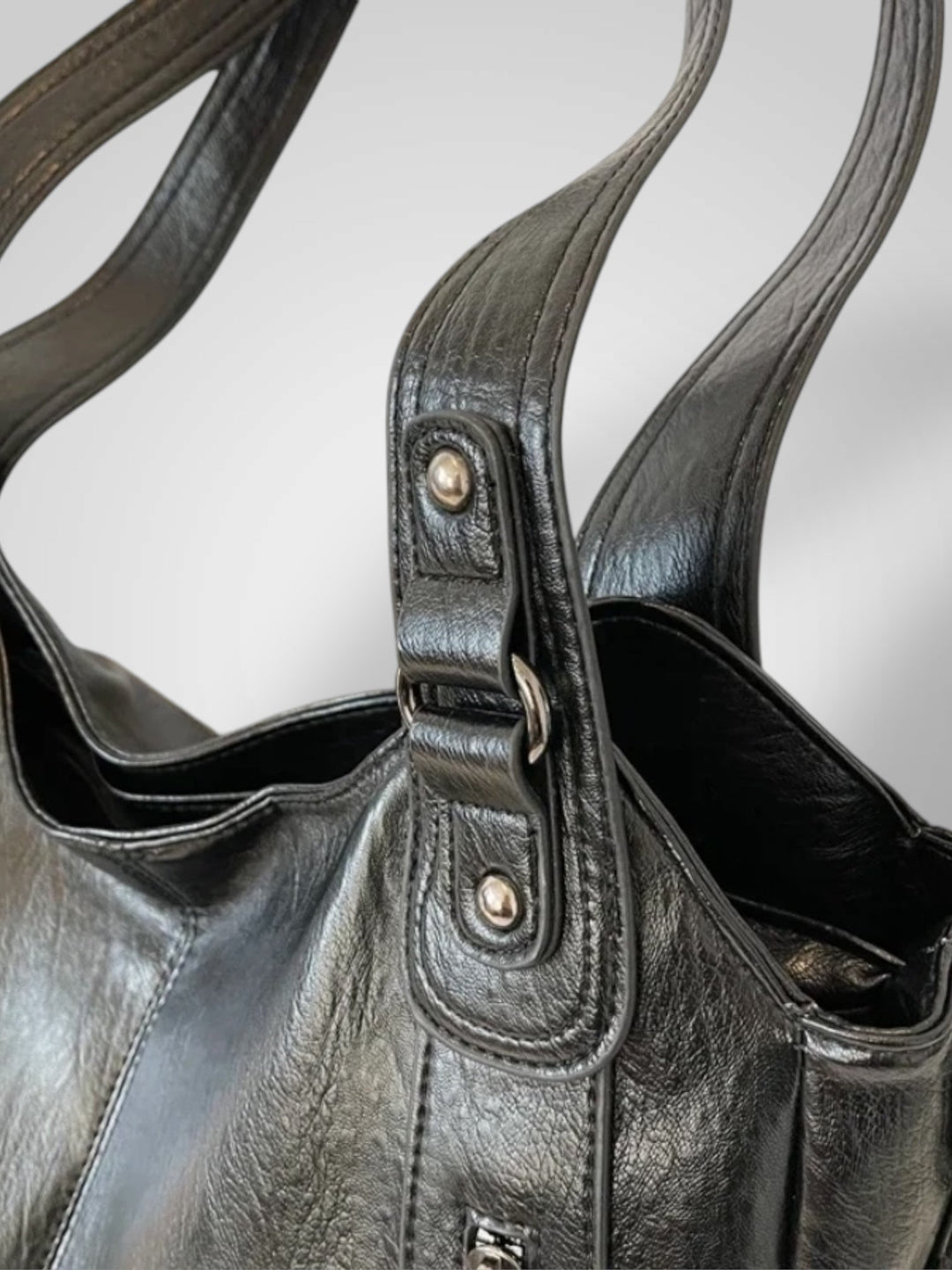 Faux Leather Shoulder Bag with Metal Accents