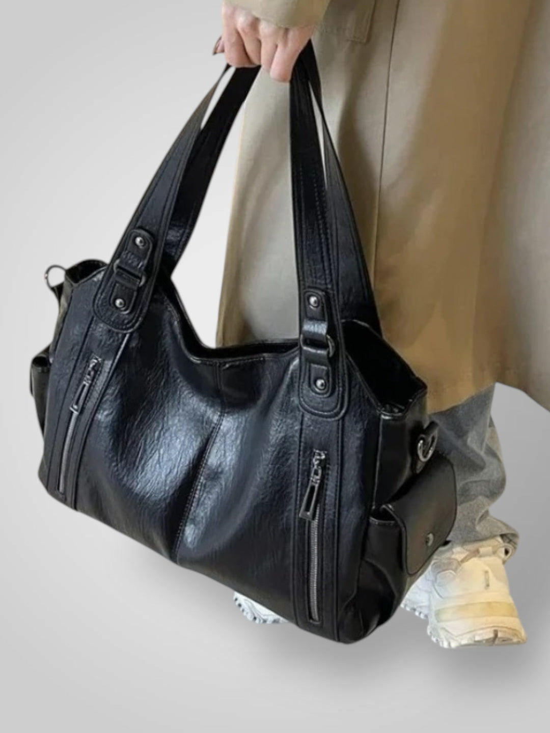 Faux Leather Shoulder Bag with Metal Accents