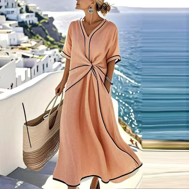 SADHBH | LONG V-NECK DRESS WITH TIE WAIST