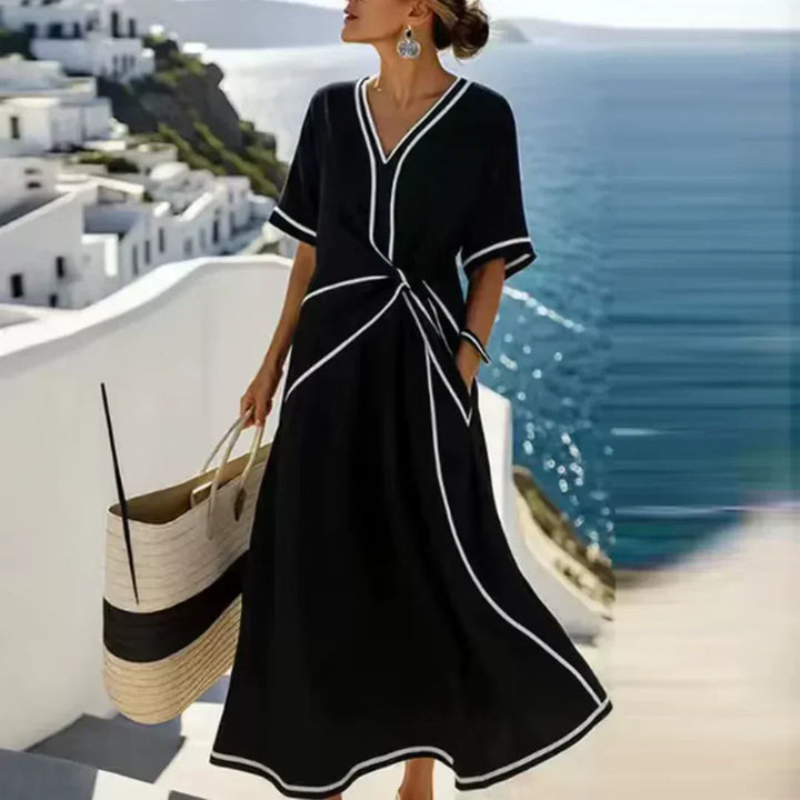 MAIRE | FLOWING V-NECK MIDI DRESS WITH TIE WAIST