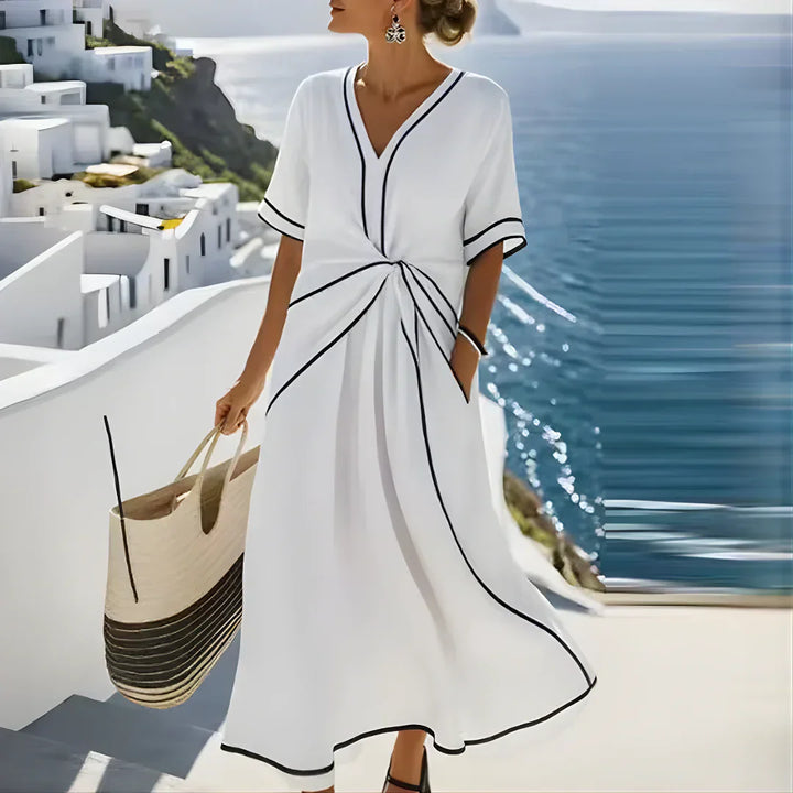 SADHBH | LONG V-NECK DRESS WITH TIE WAIST