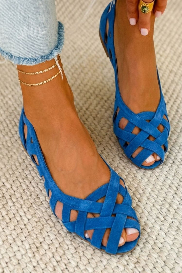 ELSPETH | WOVEN OPEN-TOE FLAT SANDALS