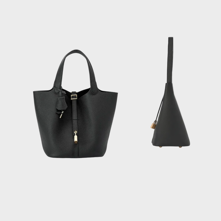 Pebbled Handbag with Lock Detail