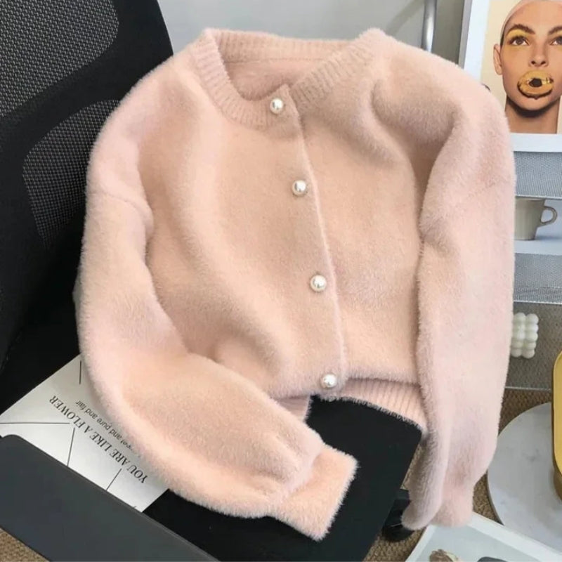 EDITH | ROUND-NECK CARDIGAN WITH PEARL BUTTONS