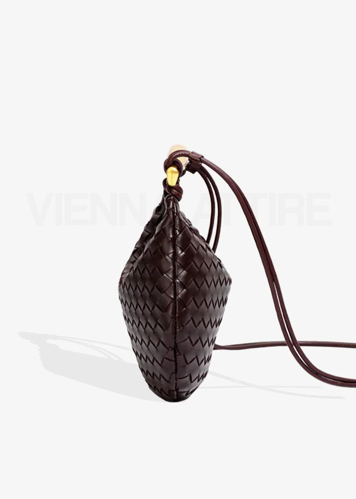 Woven Faux Leather Bag with Gold Handle