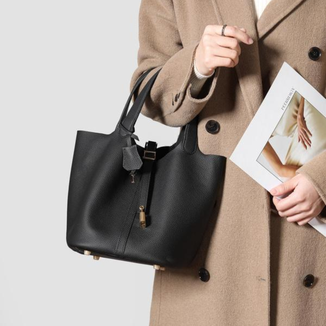 Pebbled Handbag with Lock Detail