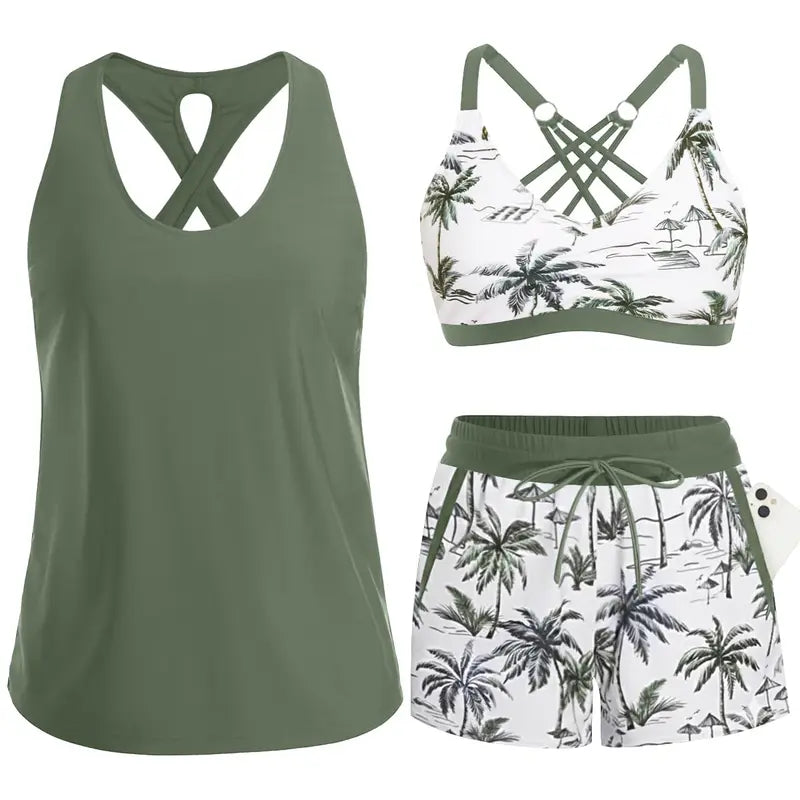 CRESSIDA | SPORTY THREE-PIECE TANKINI SET WITH POCKETS