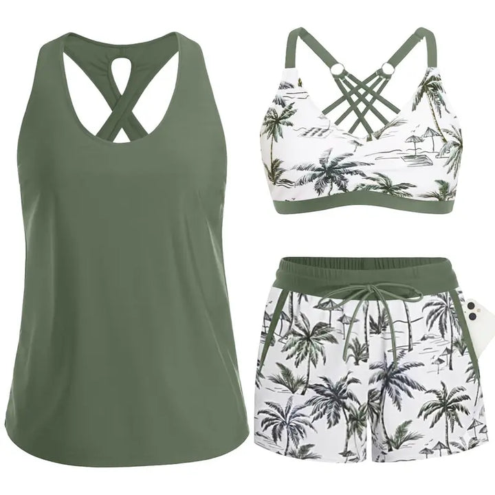CRESSIDA | SPORTY THREE-PIECE TANKINI SET WITH POCKETS