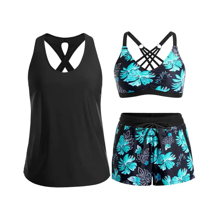 CRESSIDA | SPORTY THREE-PIECE TANKINI SET WITH POCKETS