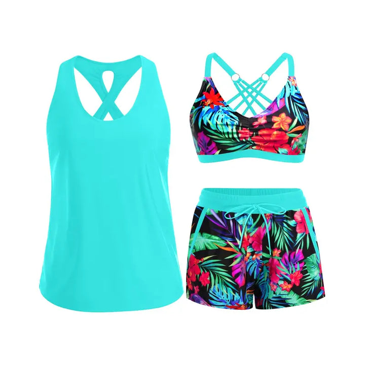 CRESSIDA | SPORTY THREE-PIECE TANKINI SET WITH POCKETS