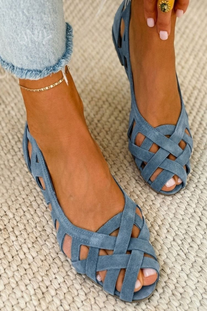 ELSPETH | WOVEN OPEN-TOE FLAT SANDALS