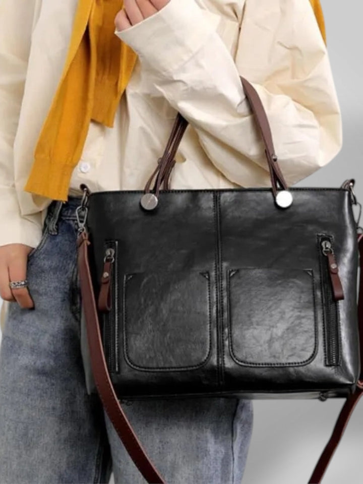 Leather Shoulder Bag with Flap Closure
