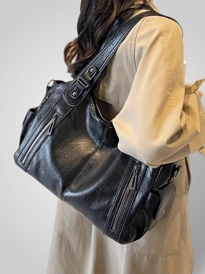 Faux Leather Shoulder Bag with Metal Accents