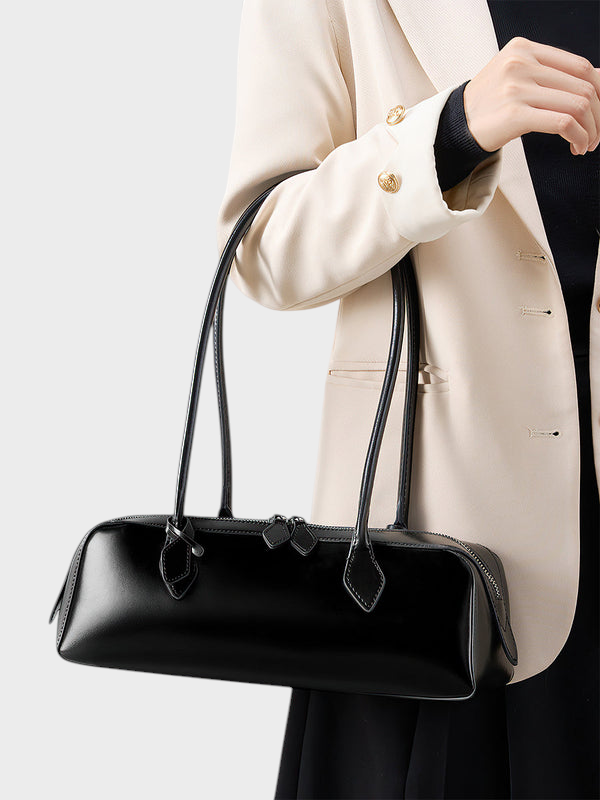 Elongated Leather Shoulder Bag