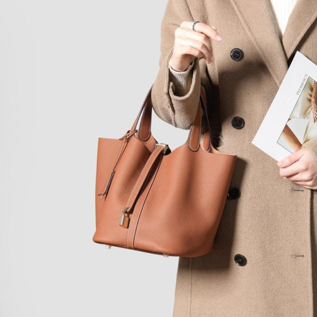 Pebbled Handbag with Lock Detail