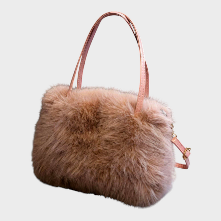 Faux Fur Handbag with Leather Handles