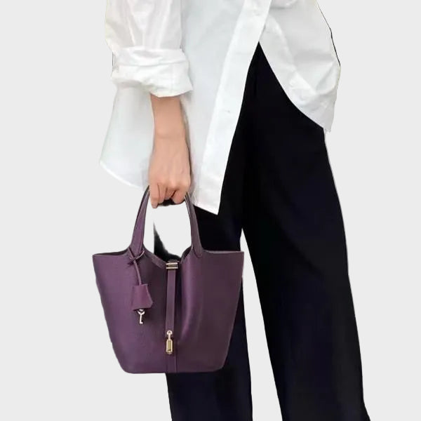 Pebbled Handbag with Lock Detail