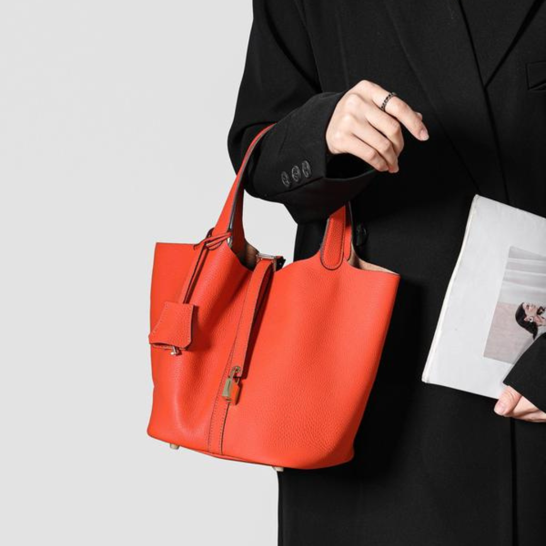 Pebbled Handbag with Lock Detail