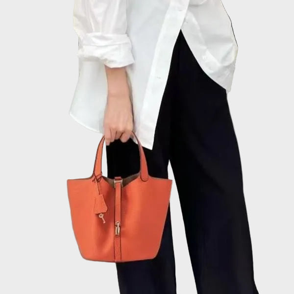 Pebbled Handbag with Lock Detail