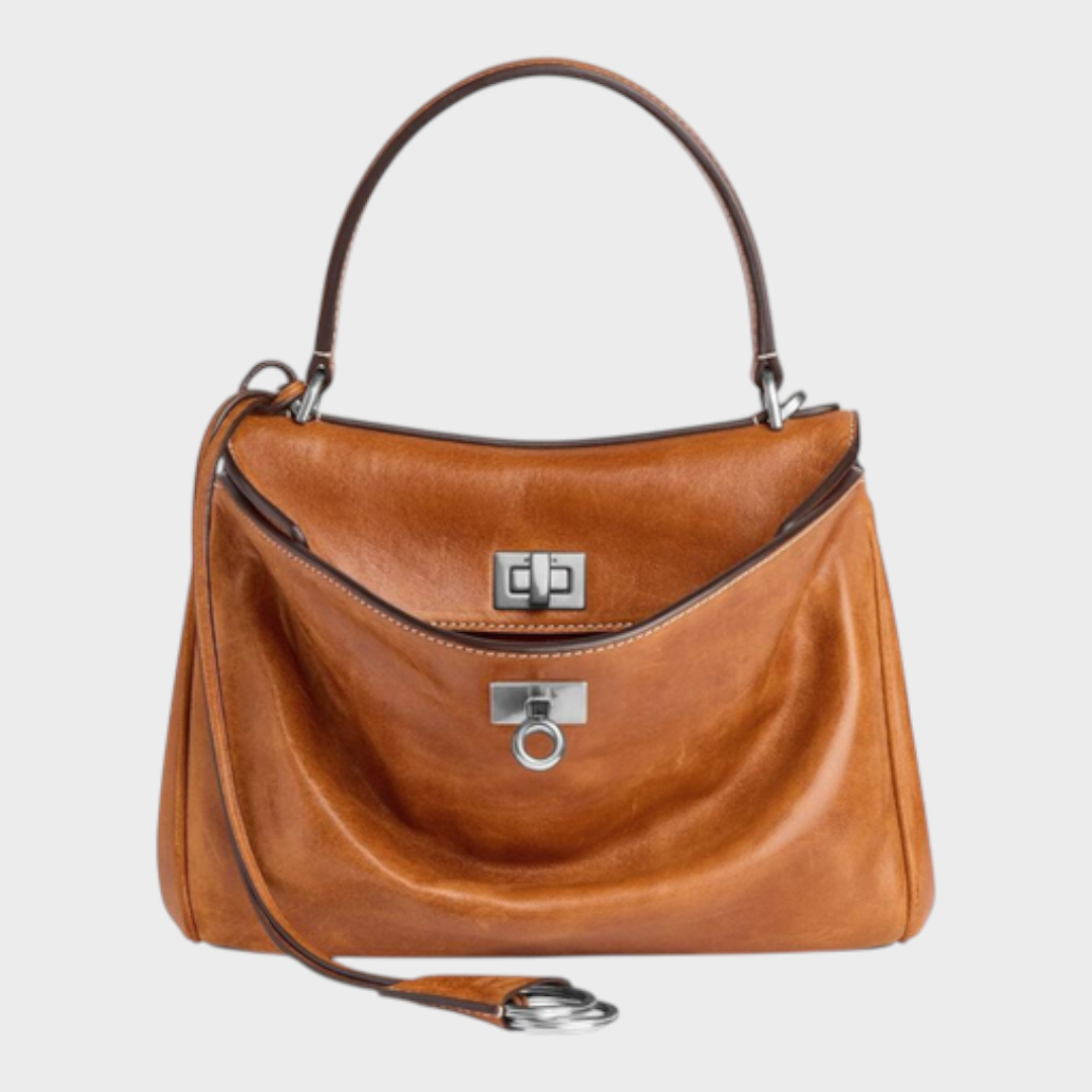 Structured Leather Handbag with Magnetic Flap