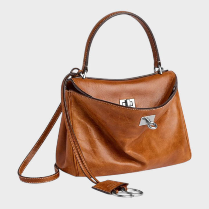 Structured Leather Handbag with Magnetic Flap