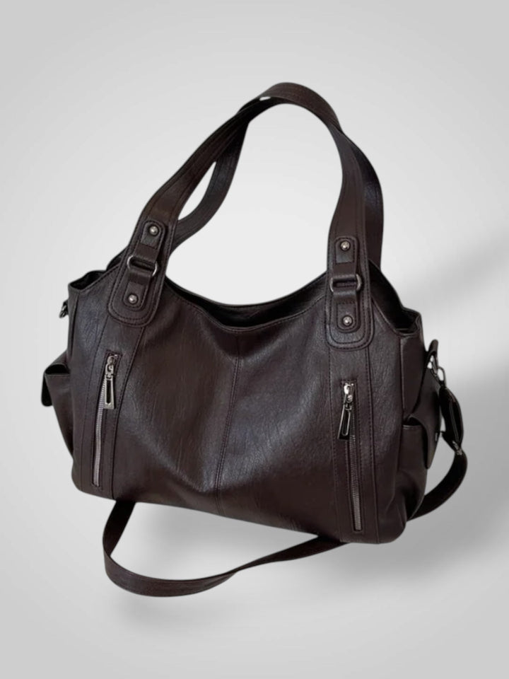 Faux Leather Shoulder Bag with Metal Accents