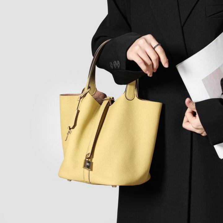 Pebbled Handbag with Lock Detail