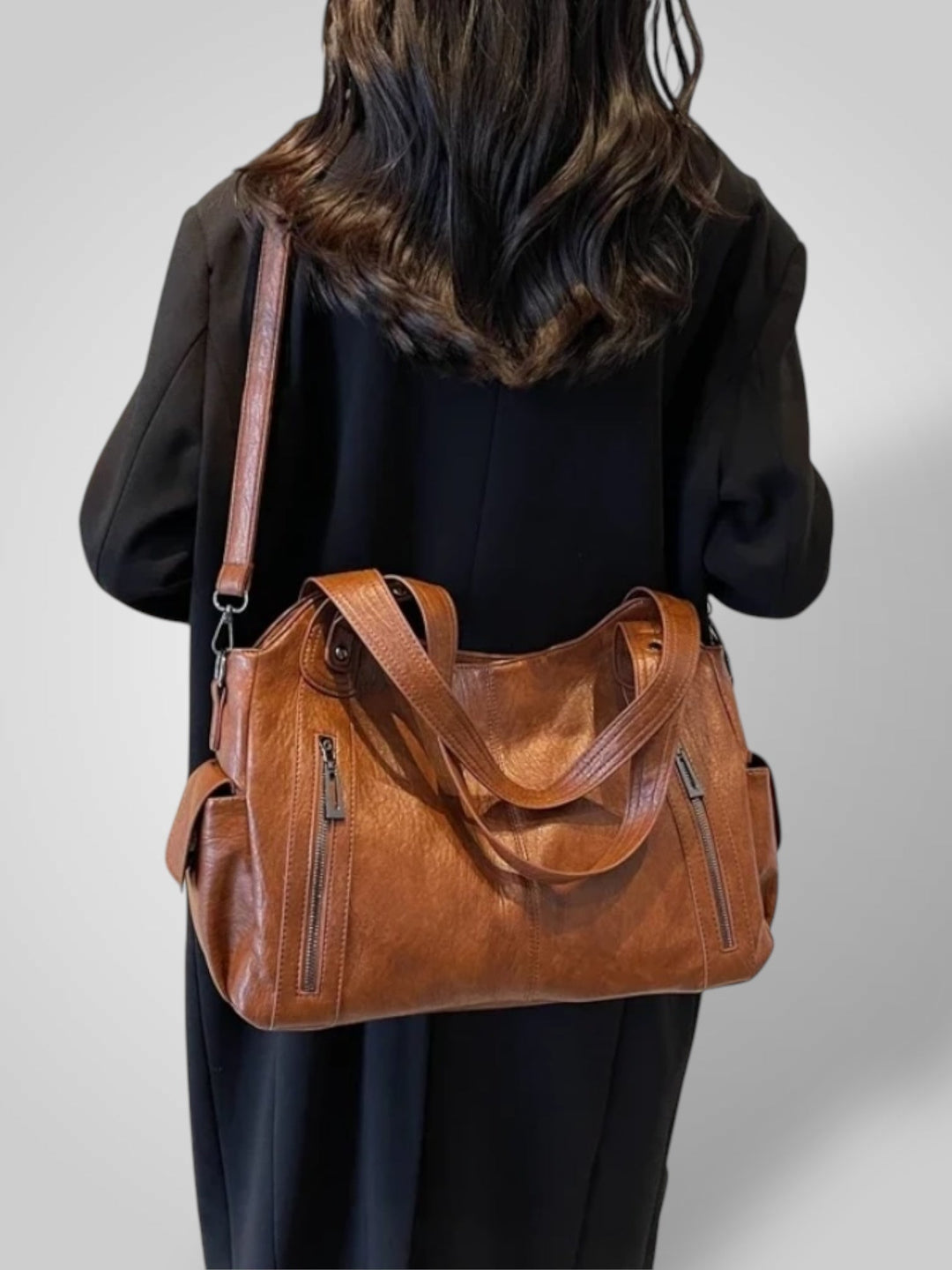 Faux Leather Shoulder Bag with Metal Accents