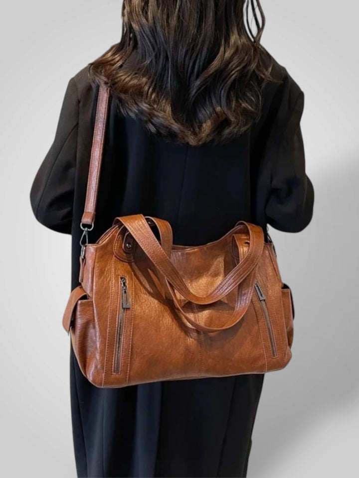 Faux Leather Shoulder Bag with Metal Accents