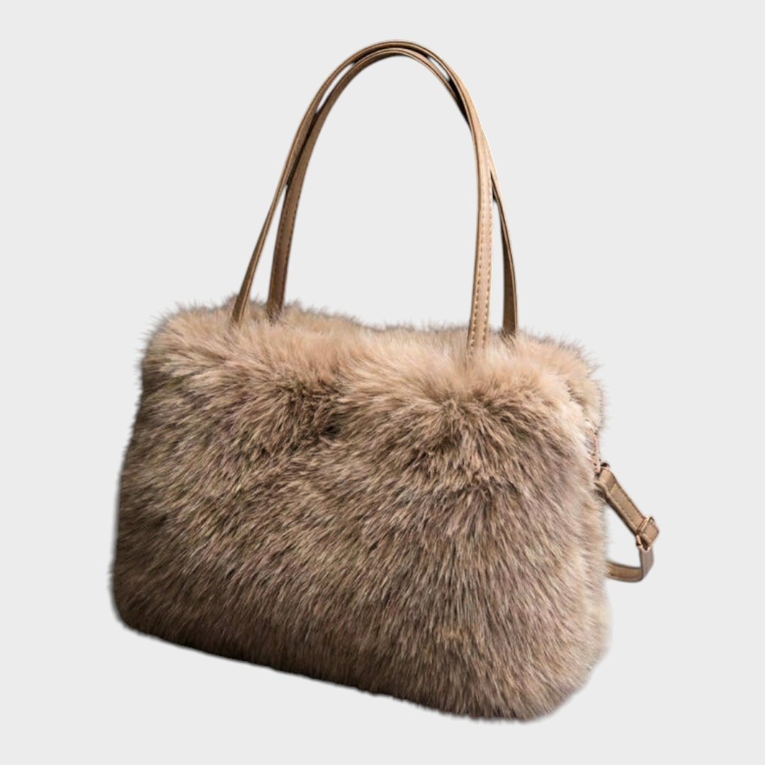 Faux Fur Handbag with Leather Handles