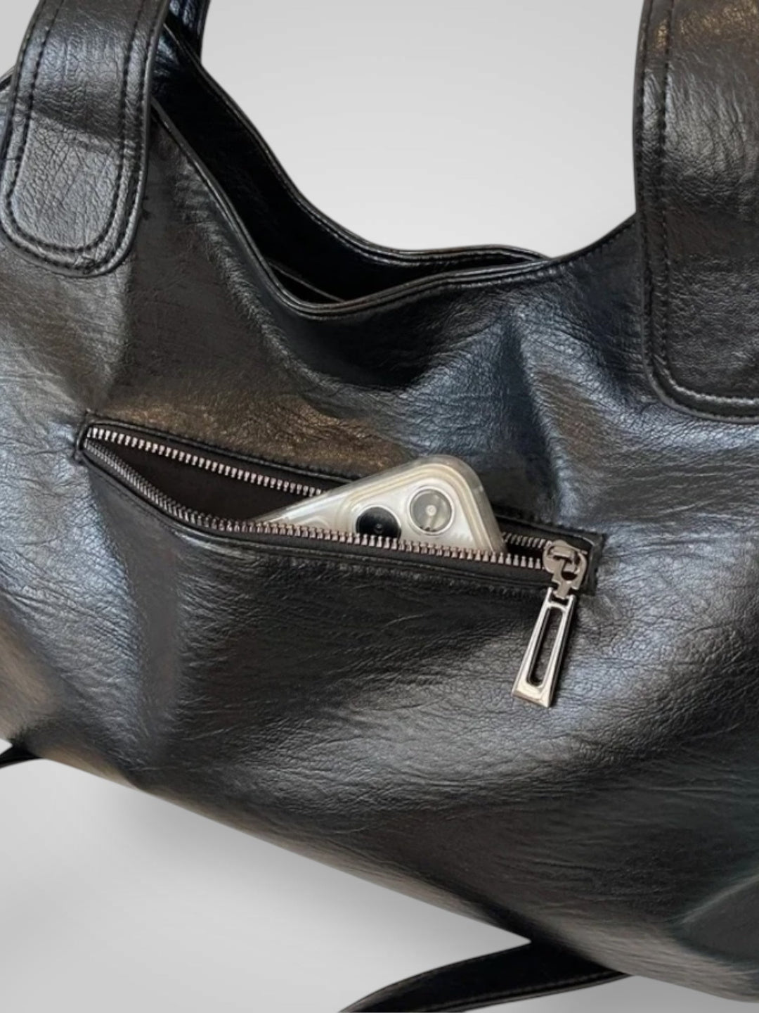 Faux Leather Shoulder Bag with Metal Accents