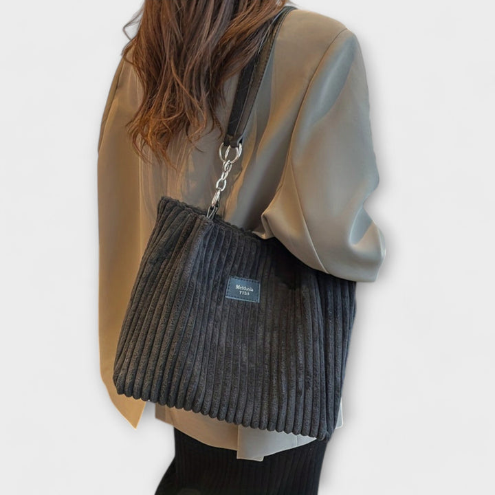 Corduroy Shoulder Bag with Adjustable Strap