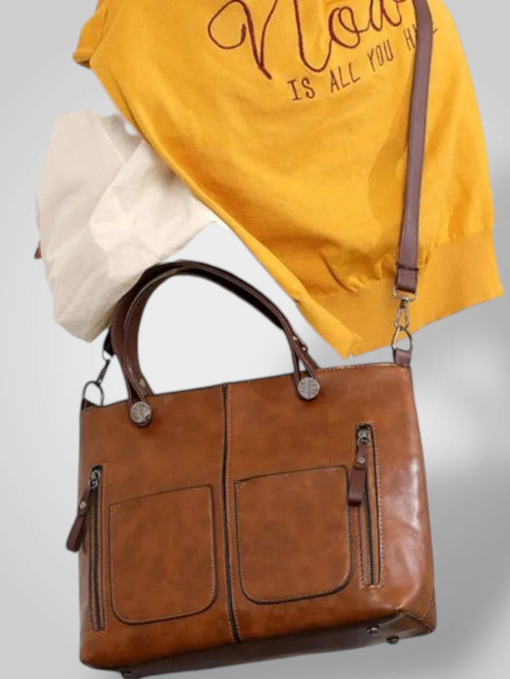 Leather Shoulder Bag with Flap Closure